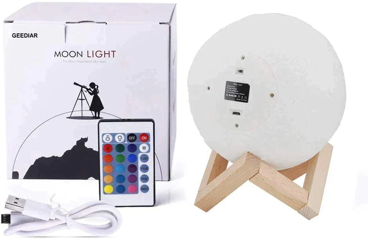 3D LED Moon Lamp with Wooden Stand - 13 cm