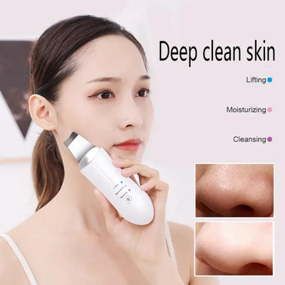 Ultrasonic Facial Skin Scrubber Beauty Machine Ion Deep Face Cleaning Peeling Shovel Exfoliating Skin Care Device