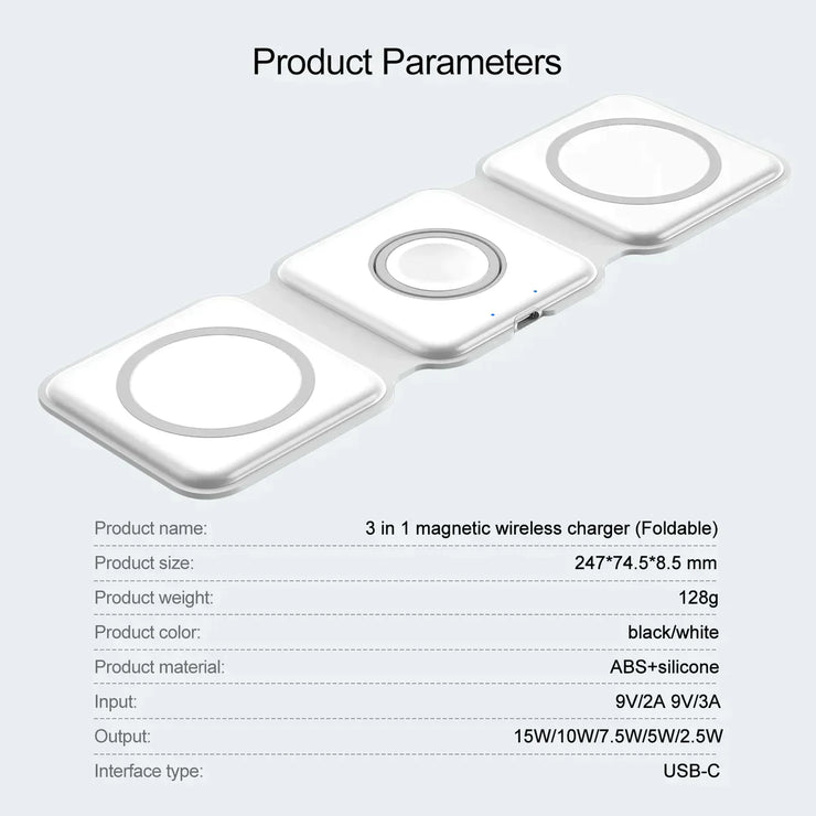 3 in 1 20W Magnetic Wireless Chargers Stand for All Wireless Charging Supported Phones